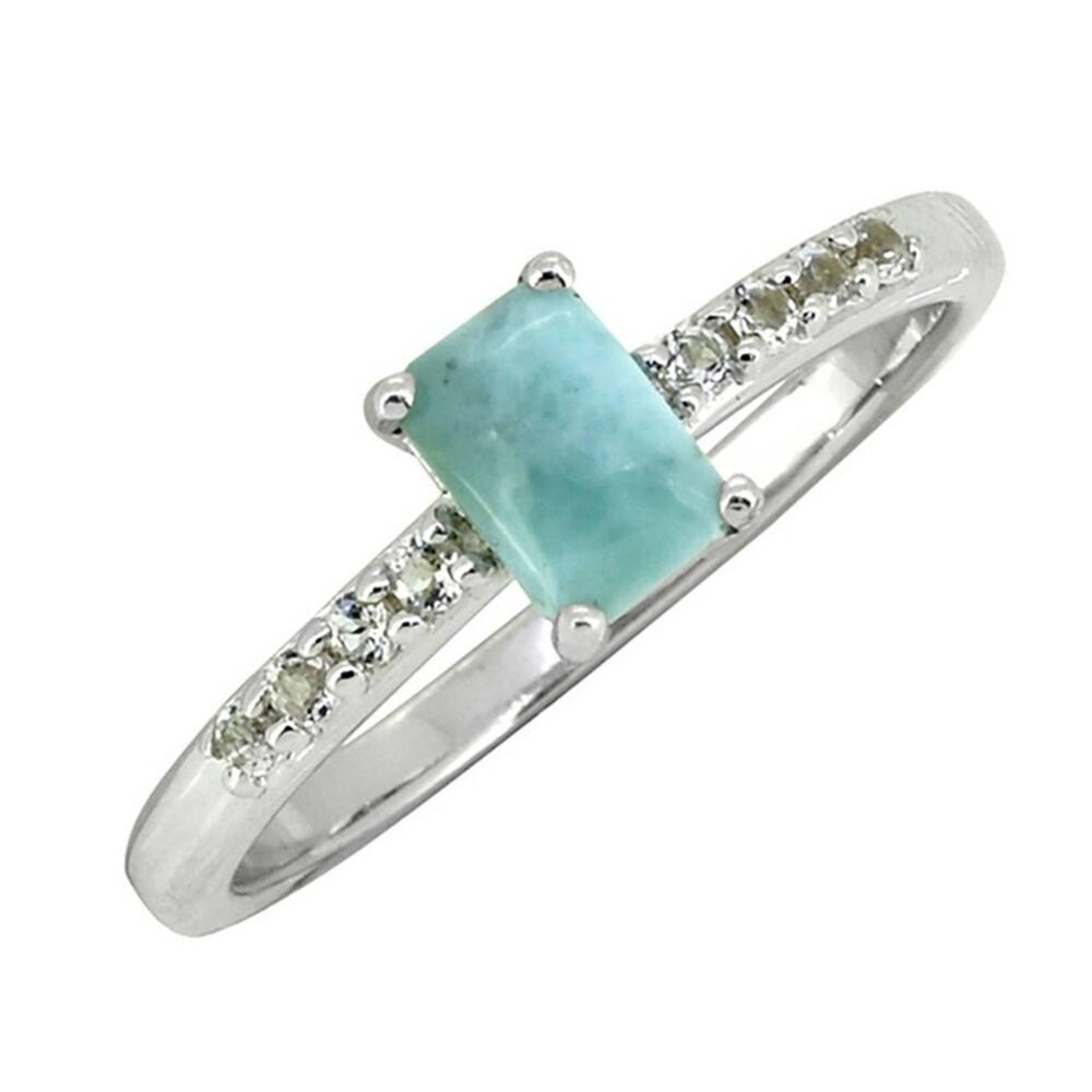 Larimar & White Topaz Halo Band Ring | Sterling Silver